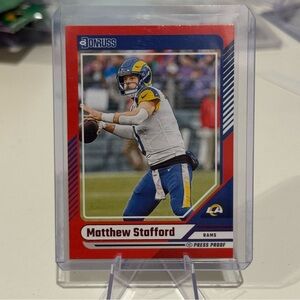 2024 Panini Donruss Matthew Stafford Red Press Proof Card. Los Angeles Rams